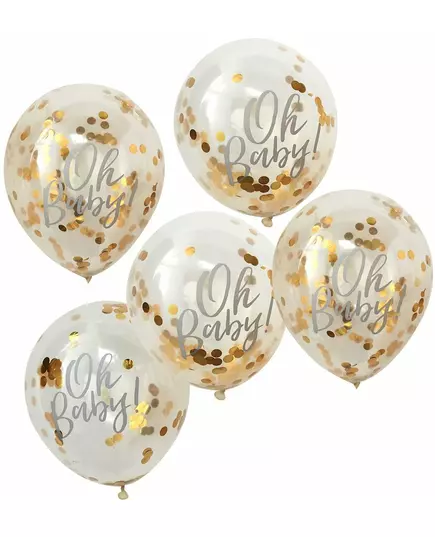 Oh Baby transparante ballonnen met metallic gouden confetti 30 cm