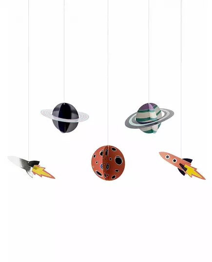 5 Suspensions en carton space adventure 17 x 10 - 19 x 7 cm