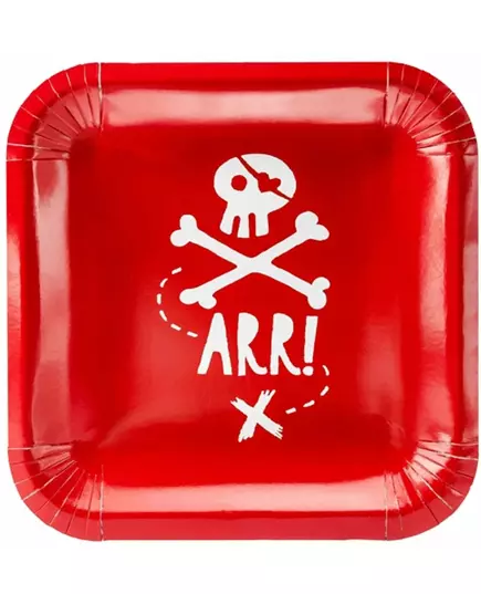 6 Assiettes en carton fête de pirate rouges 20 cm