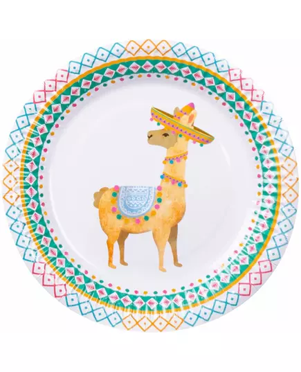 6 Witte lama papieren bordjes 23 cm