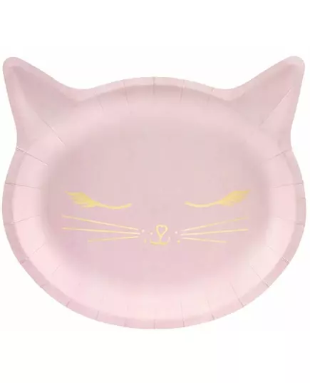 6 roze kattenkop kartonnen borden