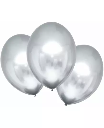 6 Ballons en latex argentés satinés 28 cm
