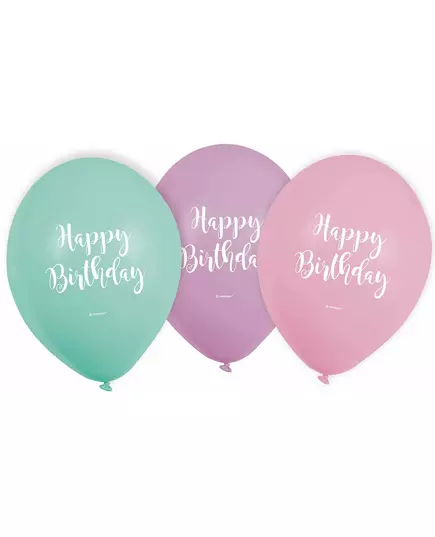 6 Ballons en latex Happy Birthday pastel 22,8 cm