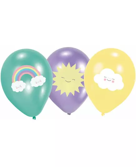 6 Ballons en latex Petit Nuage menthe, violet et jaune 27,5 cm