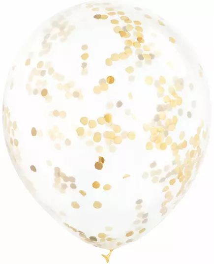 6 doorschijnende ballon met goudkleurige confetti