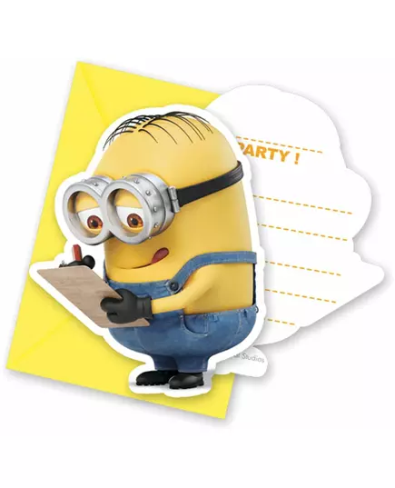 6 Minions™ uitnodigingen met enveloppen