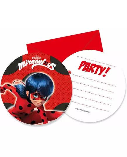 6 Cartons d'invitation avec enveloppes Miraculous Ladybug™