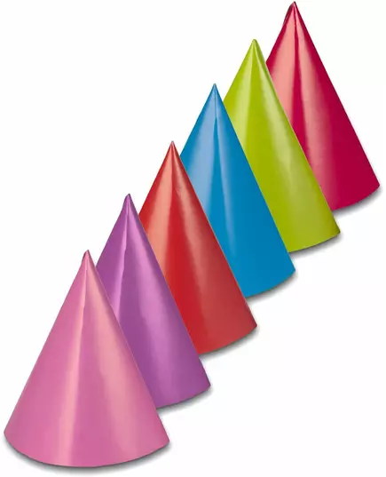 6 Chapeaux de fête cônes couleurs assorties