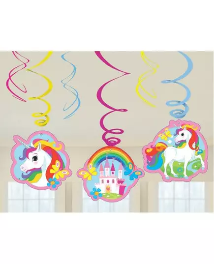 6 Décorations à suspendre spirale Licorne