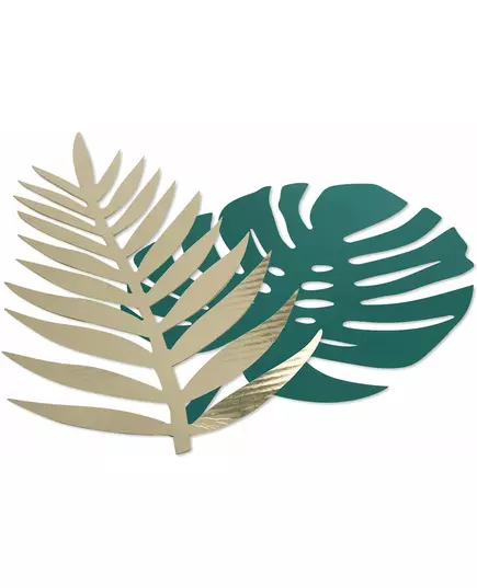 6 feuilles tropicales vertes et dorées en carton