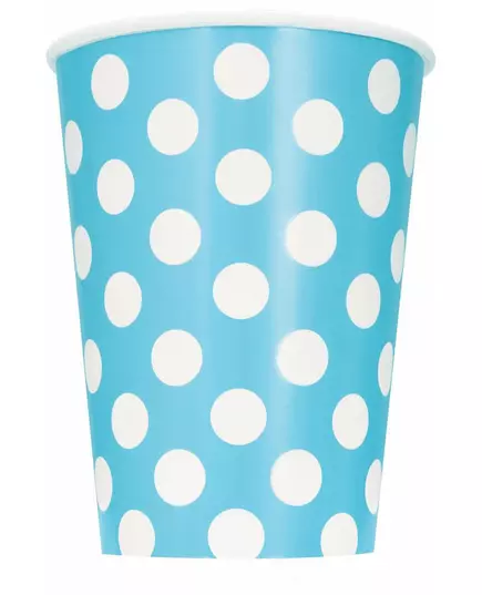6 blauwe papieren bekertjes met stippen 354 ml