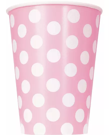 6 roze kartonnen bekers met witte stippen 354 ml