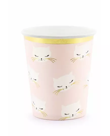 6 Gobelets en carton chaton roses et blancs 200 ml