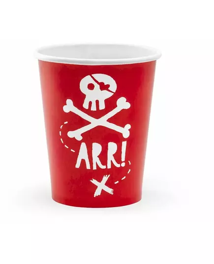 6 Gobelets en carton fête de pirate rouges 220 ml