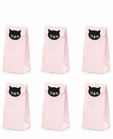 6 papieren roze kat feestzakjes