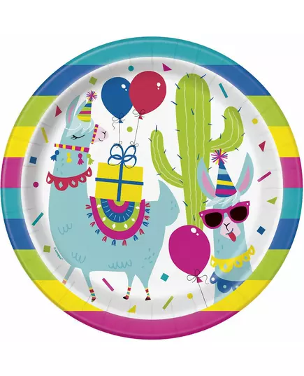 8 Assiettes en carton anniversaire lama 22 cm