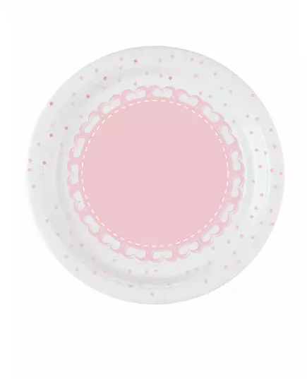 8 Assiettes en carton cœurs roses 18 cm