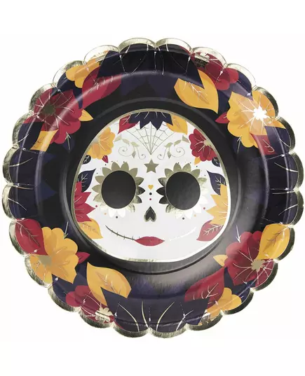 8 Assiettes festonnées en carton Dia de los muertos 23 cm