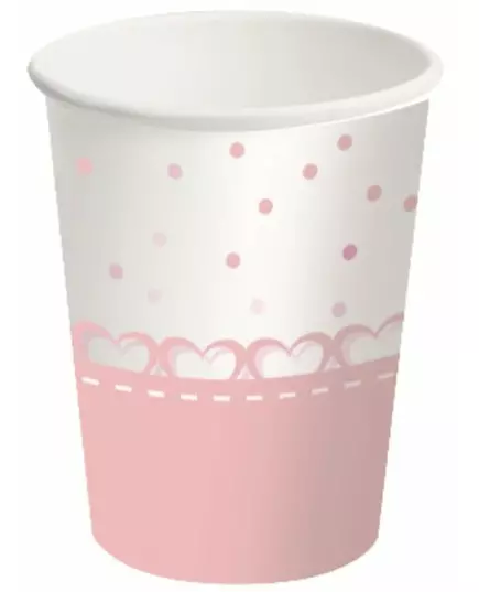 8 Gobelets en carton cœurs roses 250 ml