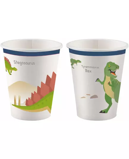 8 grands gobelets en papier dinosaures de 250 ml