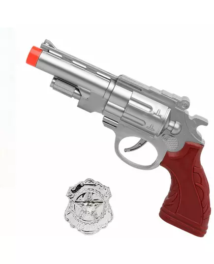 Zilverkleurig nep pistool met politie badge