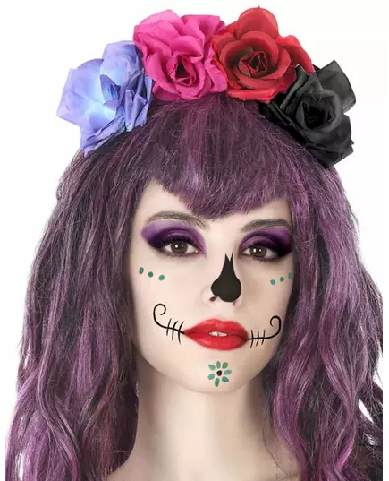 Veelkleurige Dia de los Muertos haarband voor volwassenen