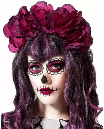 Serre-tête grosses fleurs roses Dia de los muertos femme