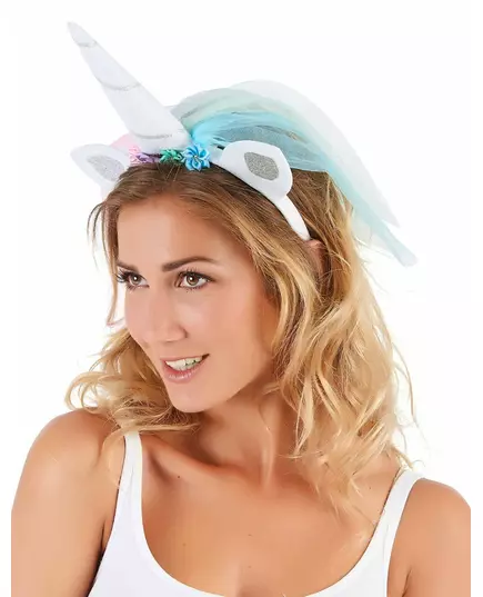 Serre-tête licorne avec voile multicolore adulte