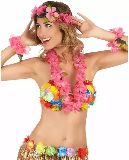 Roze bloemen Hawaii set voor volwassenen