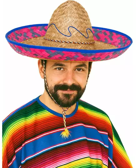 Mexicaanse Sombrero roze en blauwe randvolwassene