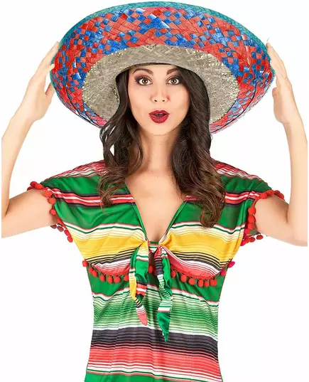Sombrero Mexicain bordure rouge et bleu adulte