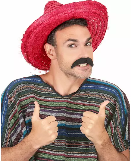 Sombrero rouge à bordure pompons adulte