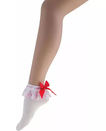 Socquettes blanches avec noeud rouge femme