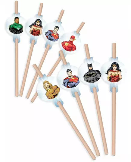 8 Justice League™ kartonnen rietjes 20 cm