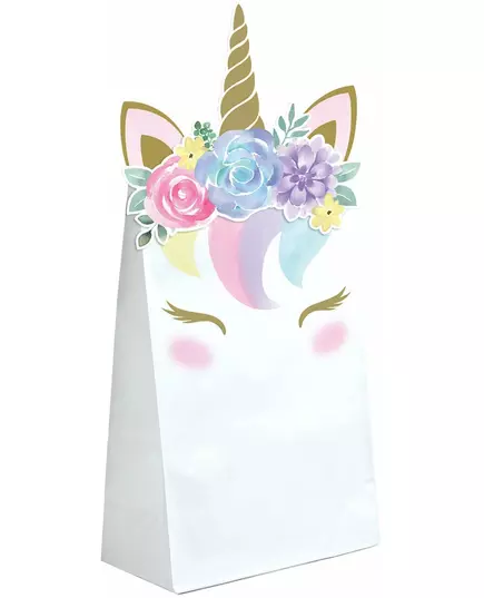 8 Sacs cadeaux en papier licorne féerique blancs 11,4 x 20 cm