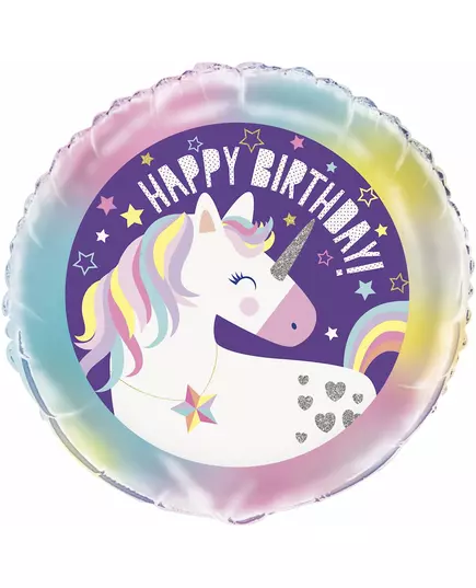 Ballon aluminium happy birthday licorne 45 cm