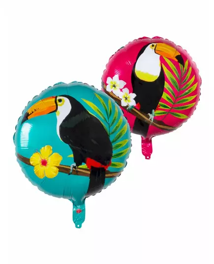 Ballon aluminium toucan bleu et fuschia 45 cm
