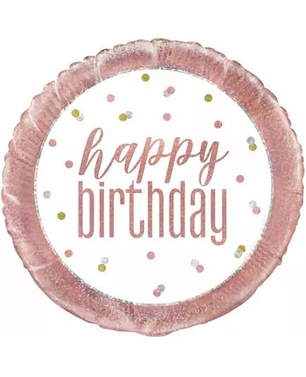 Ballon en aluminium happy birthday blanc et rose 45 cm