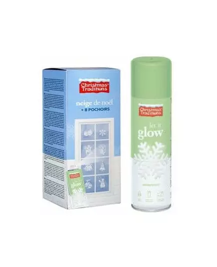 Bombe de neige phosphorescente 150 ml avec pochoirs de Noël