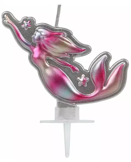 Bougie jolie sirène rose et argent 14 x 10 cm