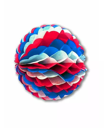 Boule en papier alvéolé bleu blanc rouge 25 cm