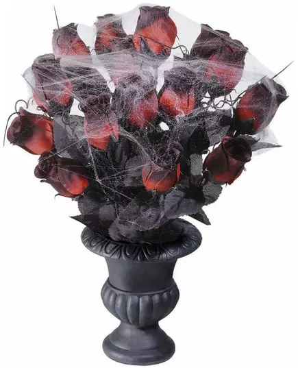 Bosje rode Halloween rozen met spinnenweb