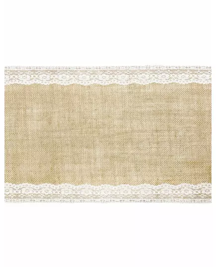 Chemin de table en jute avec bordures en dentelle 28 cm x 2,75 m
