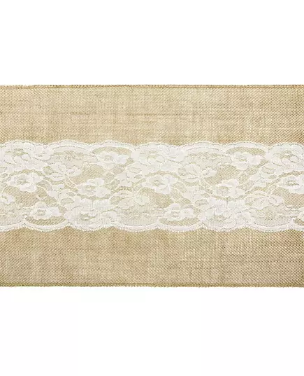Chemin de table en jute avec centre en dentelle 28 cm x 2,75 m