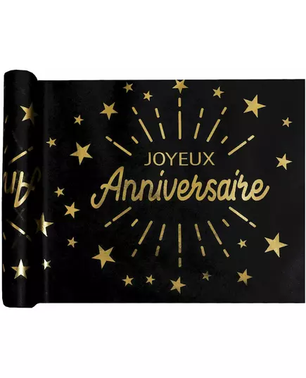 Chemin de table d'anniversaire en non-tissé noir et or, 5 m x 30 cm