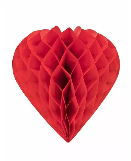 Cœur en papier nid d'abeille rouge 30 cm