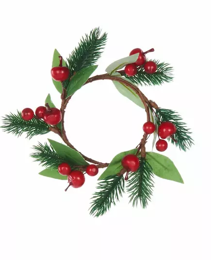 Kerstkrans met spar en rode bessen 18 cm