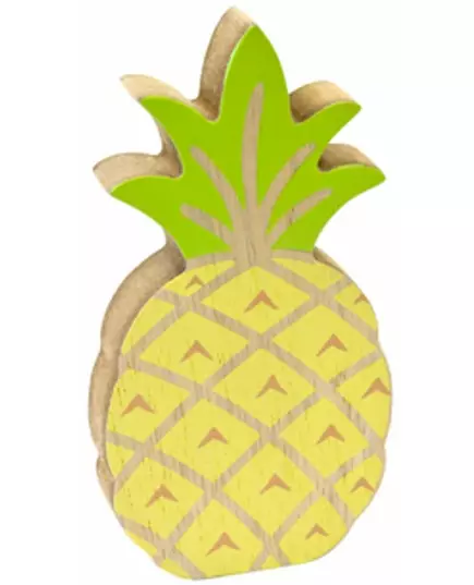 Décoration ananas en bois jaune et vert 12 cm