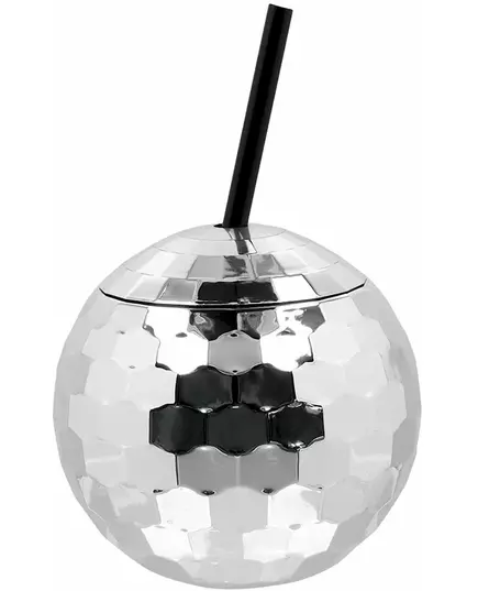 Beker discobal met rietje zilver 650 ml