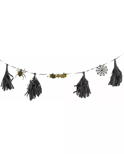 Halloweenslinger met kwastjes zwart en goud 2 m